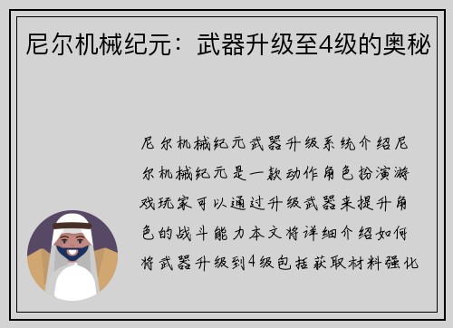 尼尔机械纪元：武器升级至4级的奥秘